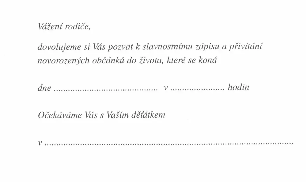 Pozvánka na vítání občánků TS/1 F