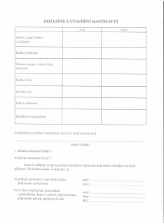 Dotazník k uzavření manželství  "2025"